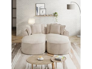 Canapé cloud 2 places en chenille marron clair, design sans cadre, grande méridienne double, coussins inclus, sans montage