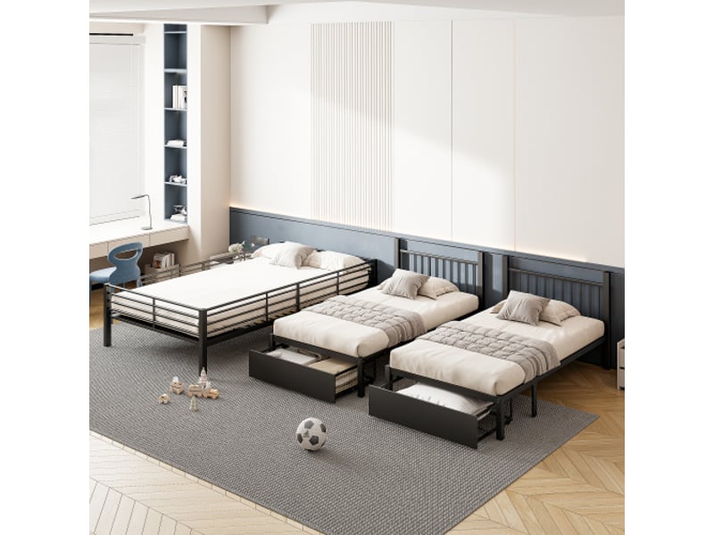  Lit superposé 140x200 cm coloris noir métal lit enfant blanc - Conforama E