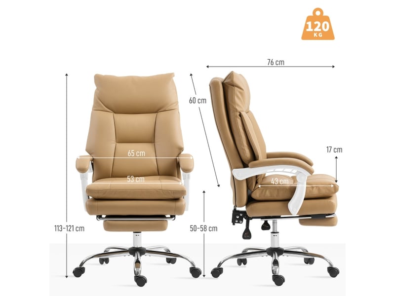 Chaise de bureau torria ergonomique pivotante repose-pieds marron clair - Conforama E