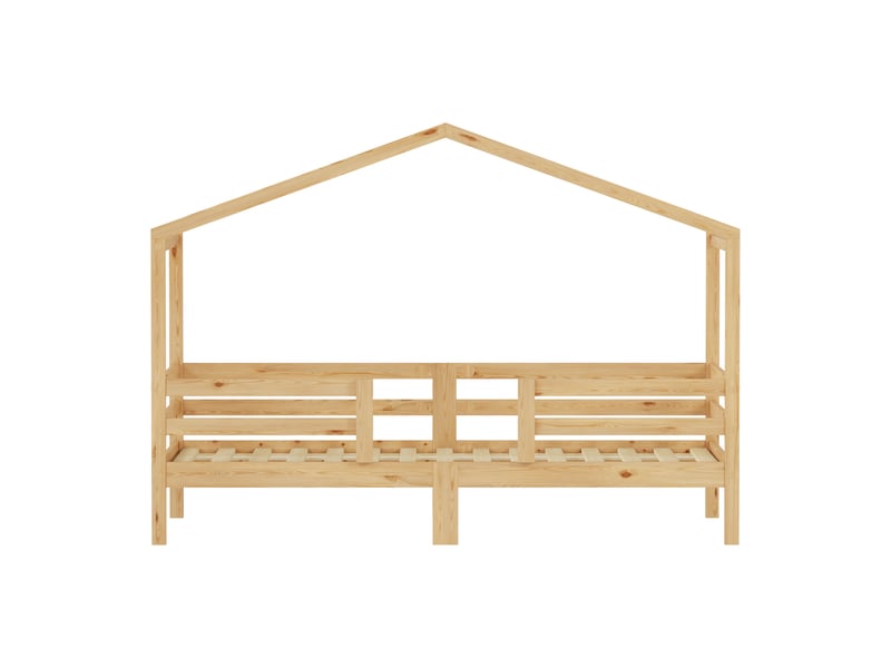  Lit cabane 90x200cm - lit enfant en pin massif avec structure toit, barrière de sécurité &amp; sommier - bois naturel  - Conforama A