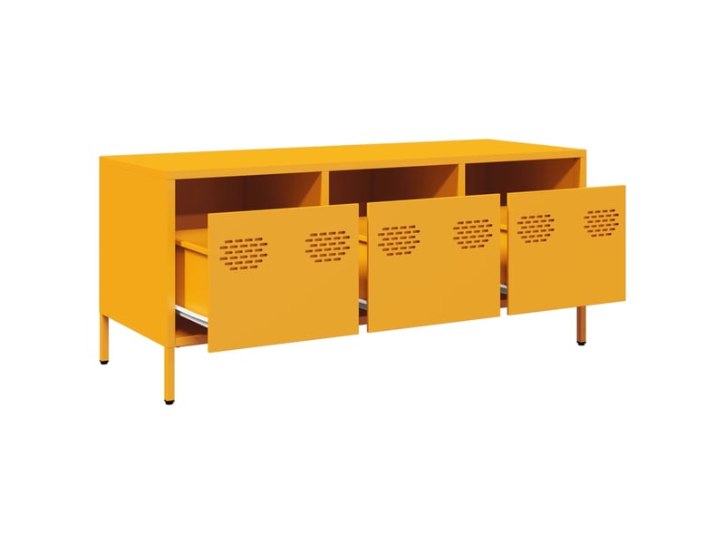  Meuble tv - banc tv - meuble de rangement jaune moutarde 101,5x39x43,5 cm acier laminé à froid  - Conforama E