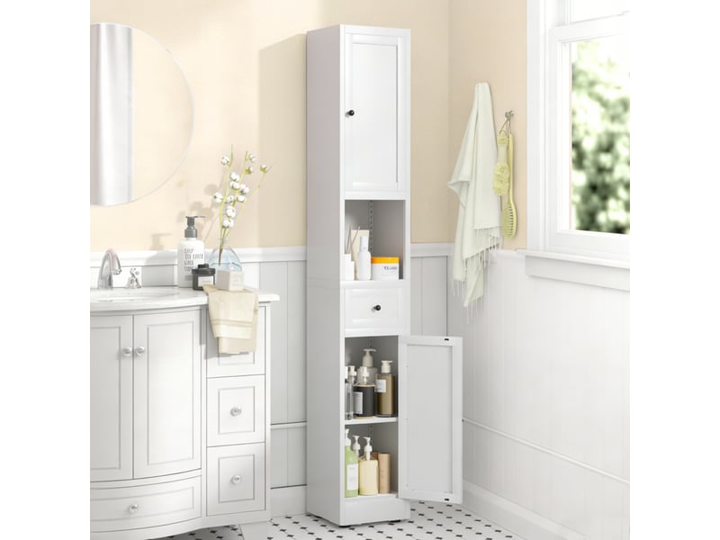 Colonne de rangement blanche 5 niveaux, 2 portes, métal, 30 × 30 × 180 cm - Conforama B