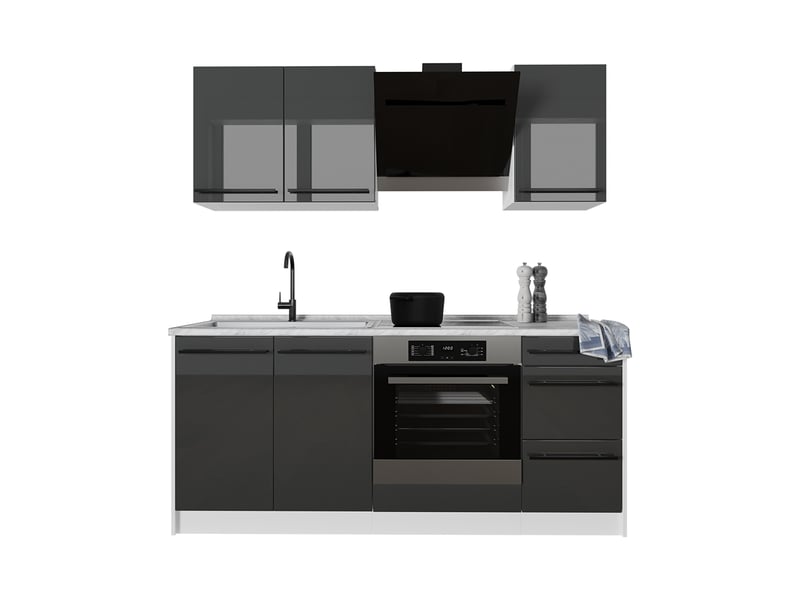  Vicco cuisine, anthracite haute brillanceblanc, 180cm plan de travail anthracite  - Conforama E