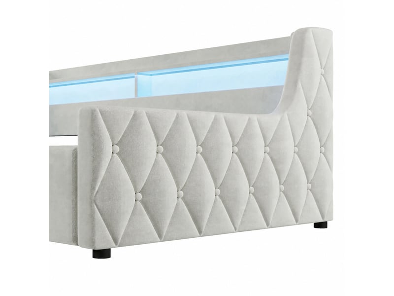  Lit coffre 90 x 200 cm en velours beige avec éclairage led multicolore, sans matelas  - Conforama E
