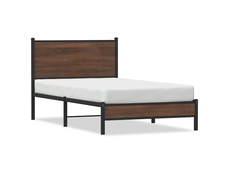  Lit simple- lit adulte -  cadre de lit en métal sans matelas chêne marron 100x200 cm  - Conforama A