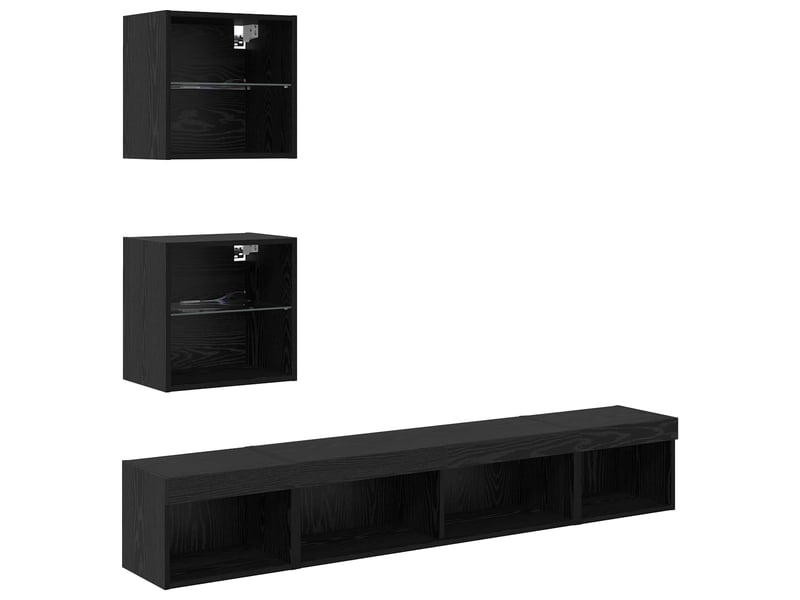  Unités murales tv avec led 5 pcs chêne noir bois d'ingénierie shl32014  - Conforama A