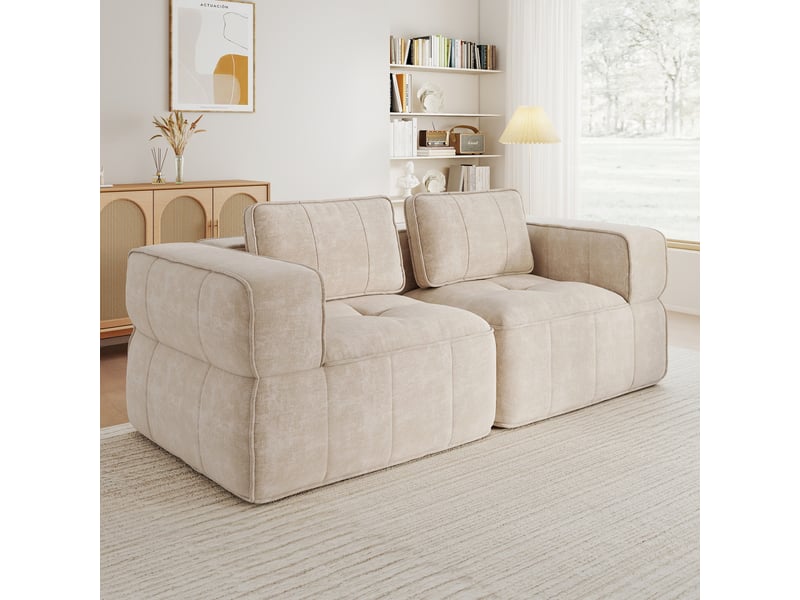  Canapé droit modulable 2 places en polyester beige – 198 x 93 x 67 cm Fay Lum - Conforama W