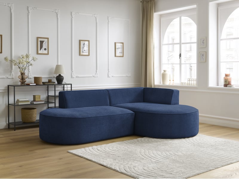 Bobochic canapé d'angle fixe rousseau tissu texturé bleu foncé angle droit ROUSSEAU - Conforama C