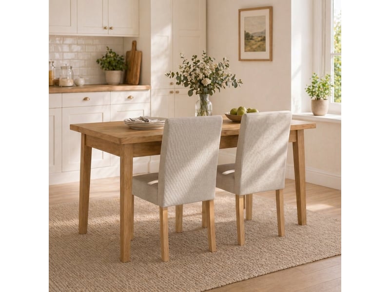 Chaise de salle à manger aubiois rembourrée tissu effet lin crème blanc - Conforama E