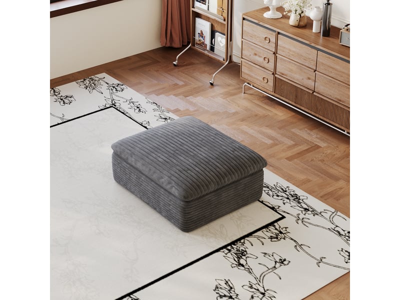 Pouf modulable en velours côtelé gris foncé, tout mousse, 90 x 70 x 42 cm  - Conforama D