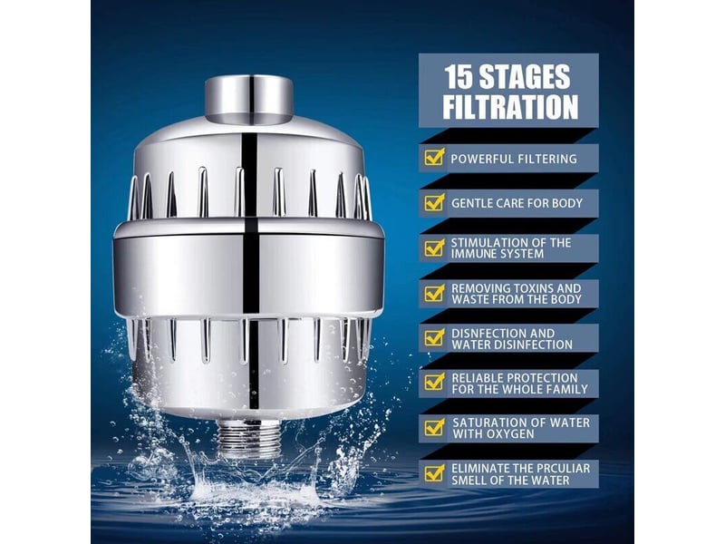  Pommeau douche fixe + filtre anti-calcaire 15 étapes à vitamine c – débit élevé, élimine chlore et fluorure – rwdouchettes.  - Conforama C
