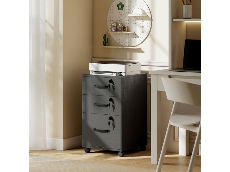  Caisson de bureau mobile avec 3 tiroirs verrouillables, caisson de rangement sur roulettes, 40 x 40 x 69,5 cm, noir  - Conforama C