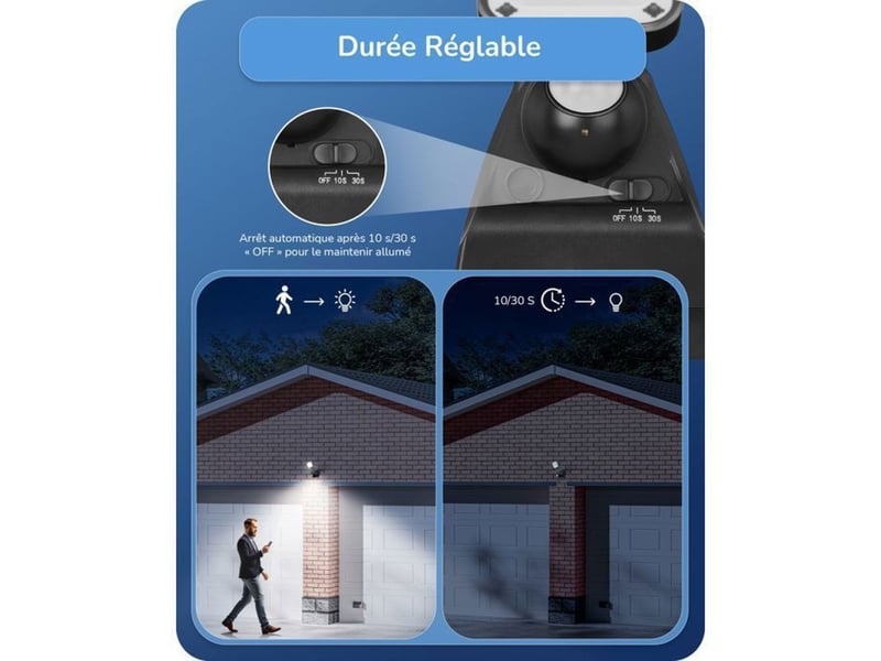  Eclairage exterieur led securite sans fil 300 lm detecteur pir ip44 370618_AABSE91641_6_DROPFR - Conforama D