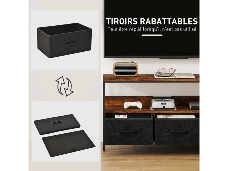  Meuble tv, meuble télé pour téléviseur jusqu'à 55 pouces avec 3 tiroirs et pieds en acier brun rustique 120 x 29 x 56 cm  - Conforama A