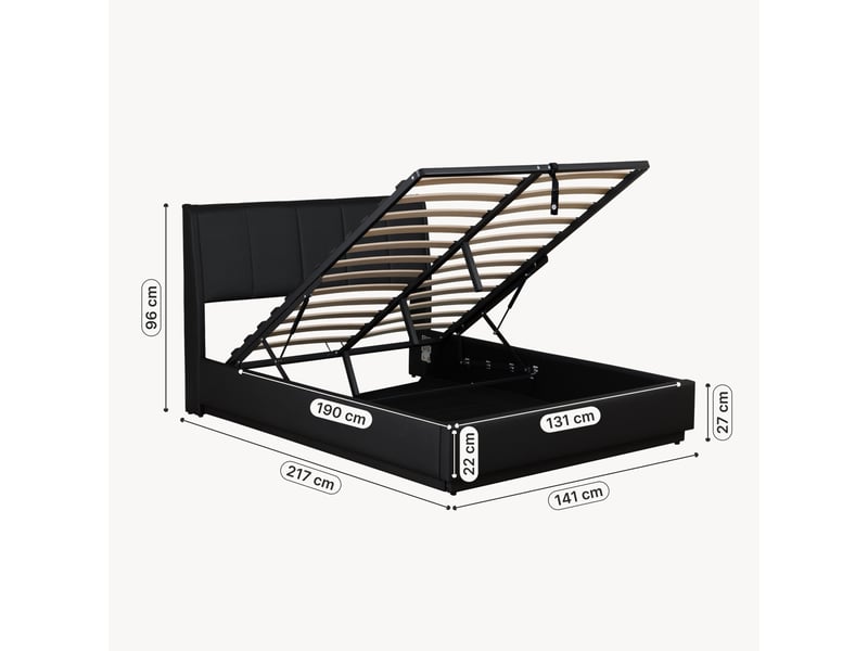  Lit double capitonné tröstiar avec éclairage led 140 x 200 cm simili noir [en.casa] Tröstiar - Conforama D