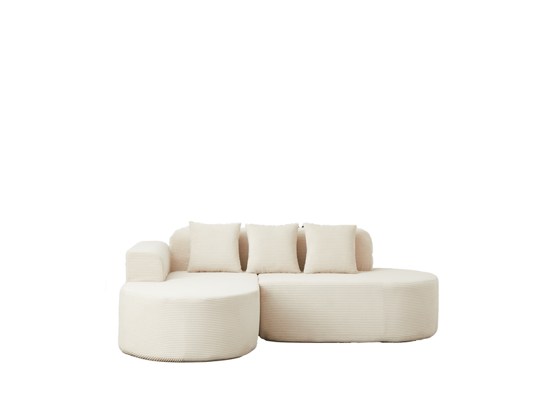  Canapé d'angle 4 places 220 x 155 x 70 cm beige en velours côtelé, méridienne et assise mi-souple  - Conforama A