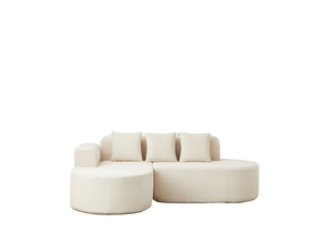 Canapé d'angle 4 places 220 x 155 x 70 cm beige en velours côtelé, méridienne et assise mi-souple