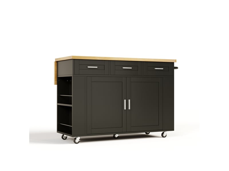  Îlot de cuisine mobile 120 x 45 à 70 x 84 cm avec plan de travail rabattable, prises et roulettes  - Conforama A