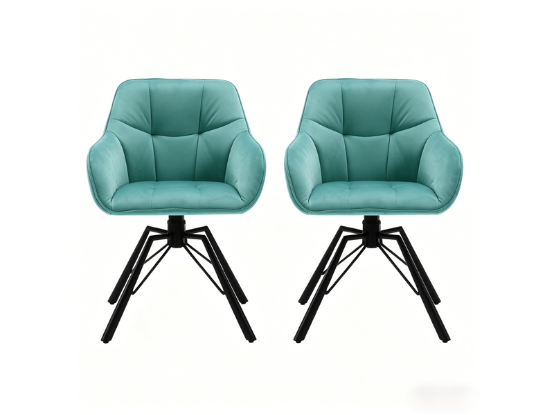  Chaise de salle à manger pivotante 360° 2 pièces, velours et métal turquoise  - Conforama A