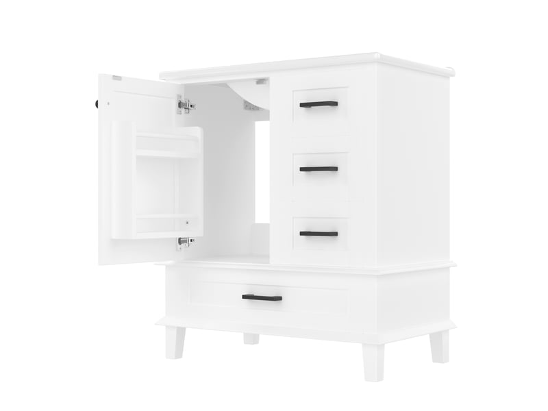 Meuble vasque salle de bain blanc 76 cm avec lavabo céramique intégré et 3 tiroirs silencieux - Conforama D