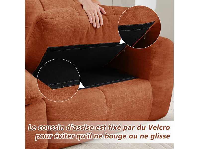 Canapé modulable en u 4 places avec 2 ottomans, en chenille orange - Conforama E