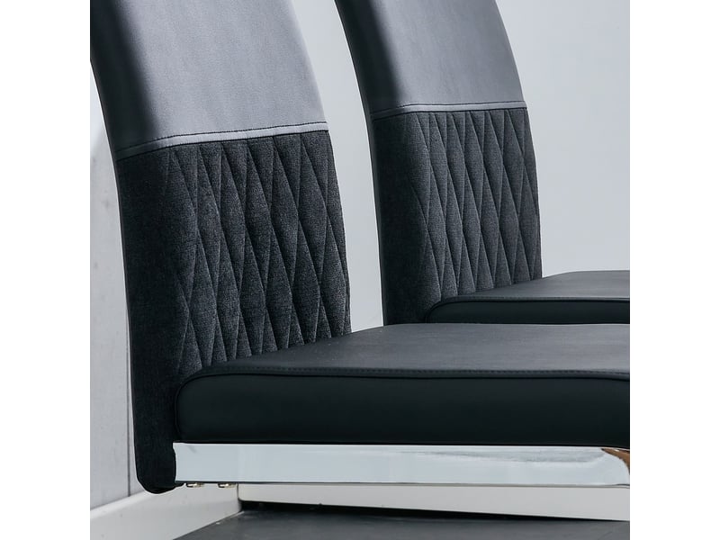  Set de 6 chaises de salle à manger modernes avec dossier haut rembourré en pu et lin design à rayures transversales noir  - Conforama E