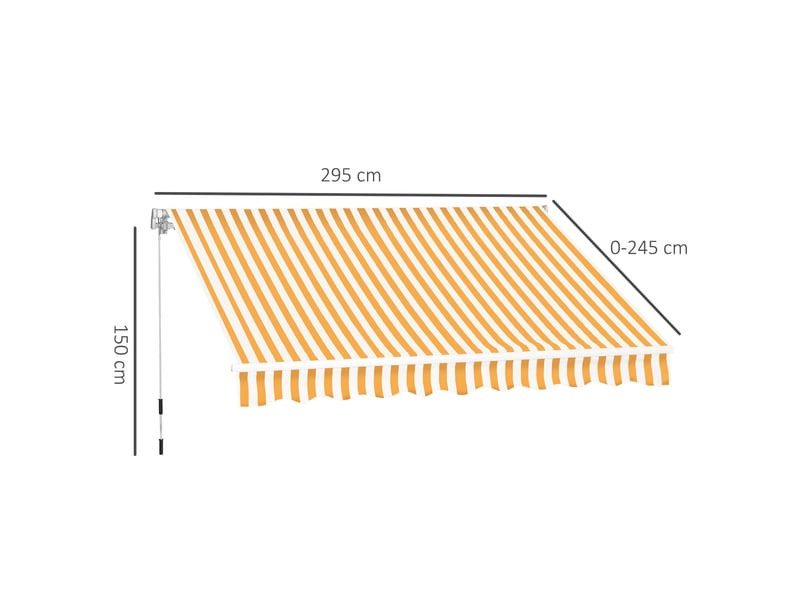  Store mural avec bras articulé et manivelle, structure robuste en aluminium et toile en polyester, 295 x 245 cm, orange  - Conforama E