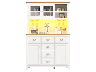 Buffet avec led, tiroirs et rangements, blanc, 104x40x180 cm