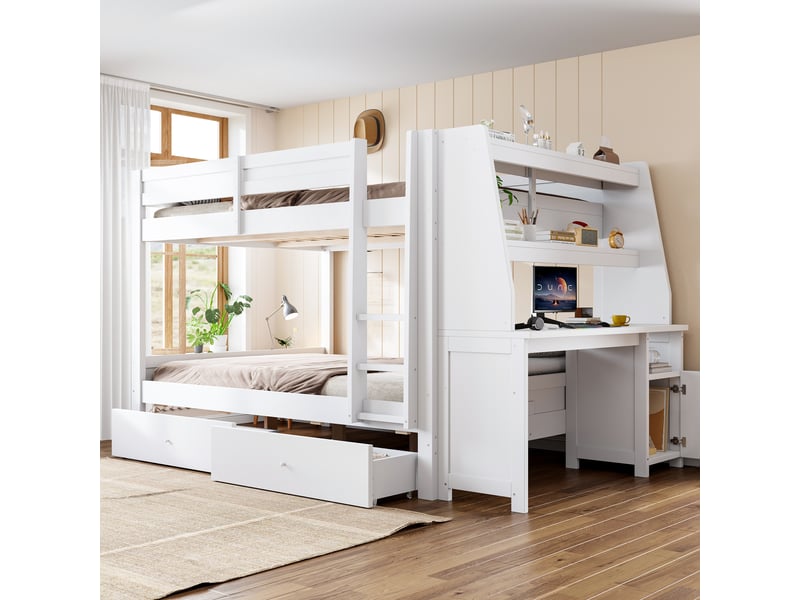 Lit superposé 140x200 cm coloris blanc bois massif - Conforama D