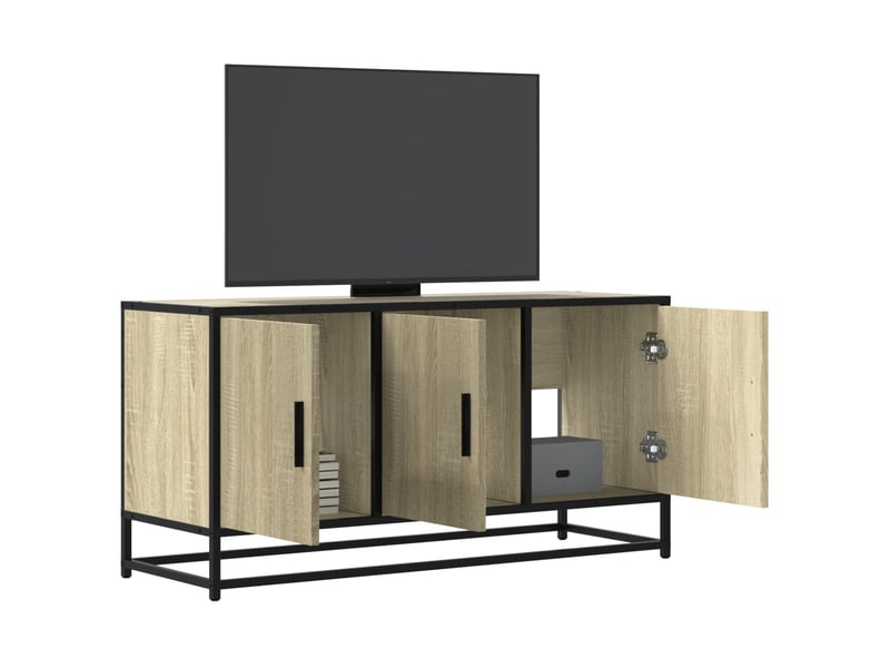  Meuble tv - banc tv - meuble de rangement chêne sonoma 100x35x50 cm bois d'ingénierie et métal  - Conforama B