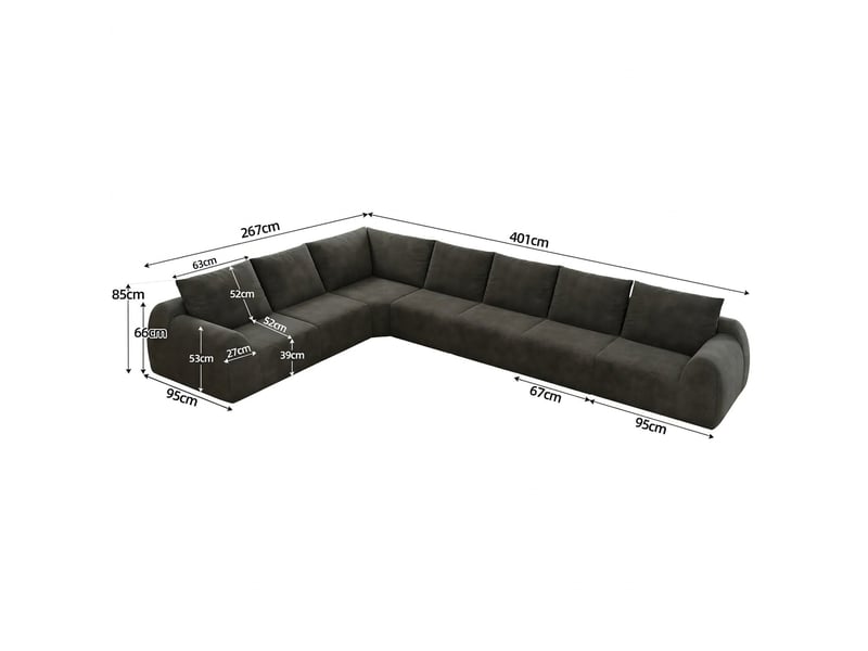  Canapé d'angle 7 places sans montage 401 x 267 cm en chenille gris foncé confort mousse  - Conforama C