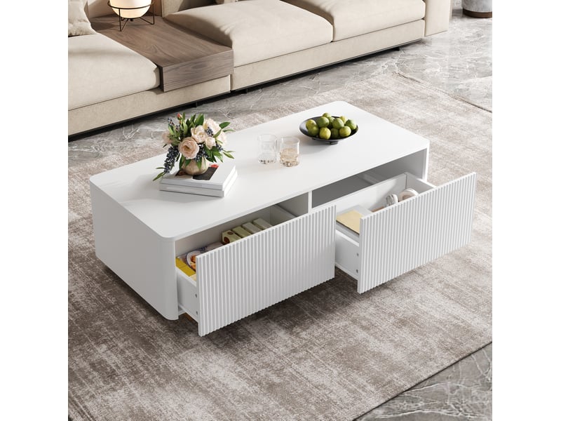  Table basse 110x50x35 cm avec 2 tiroirs coloris blanc  - Conforama E