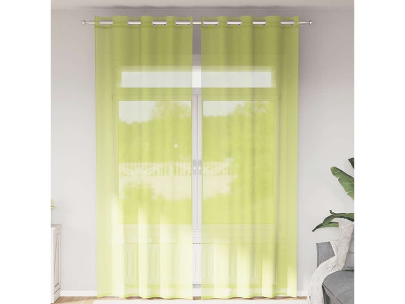  Lot de 2 rideaux en voile, voilages avec œillets vert pomme 140x300 cm cf44435  - Conforama B