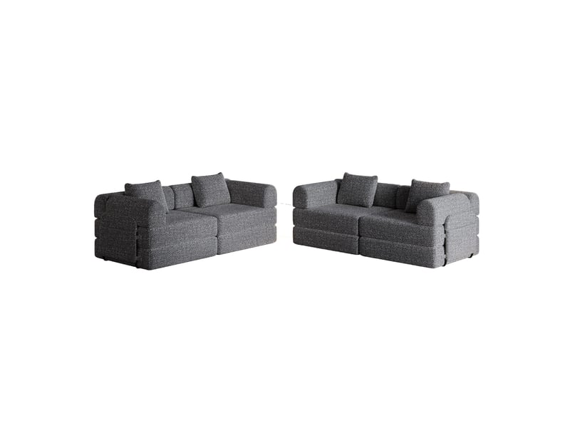 Canapé convertible 4 places - 368x91x70cm - chauffeuse lit chenille, poches rangement, cadre acier - gris foncé  - Conforama A
