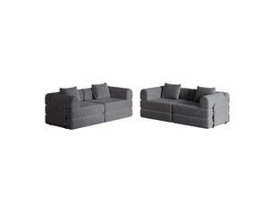 Canapé convertible 4 places - 368x91x70cm - chauffeuse lit chenille, poches rangement, cadre acier - gris foncé
