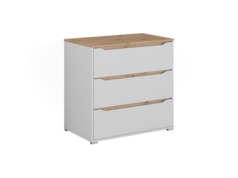  Vicco commode avec tiroirs, blancchêne artisan, 80x76.6cm avec 3 tiroirs  - Conforama A