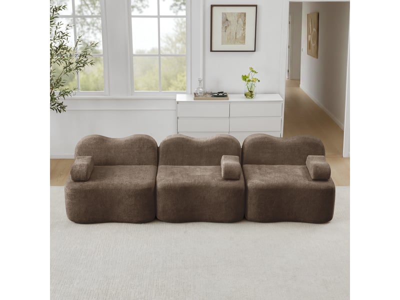  Canapé 3 places - 288x98x70 cm - canapé droit modulable velours, mousse 32d, sans structure rigide et coussins amovibles - marron  - Conforama D