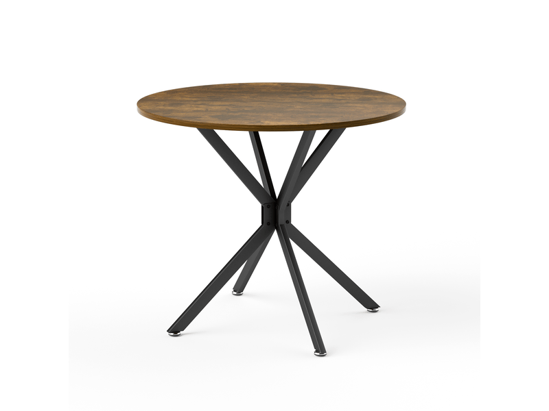  Table à manger ronde 90 cm, plateau marron, pieds métal noirs, 1-4 personnes  - Conforama A