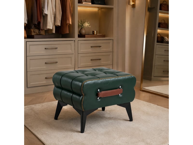 Repose-pied multifonction avec poignée et pieds antidérapants, style minimaliste en cuir synthétique vert - Conforama C