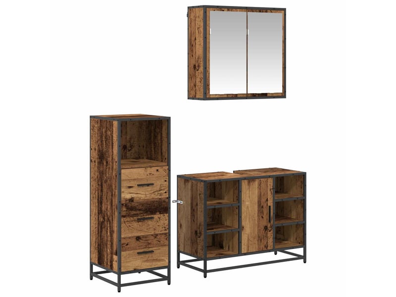 Ensemble de mobilier de salle de bain 3 pc bois ancien cf64277 - Conforama A
