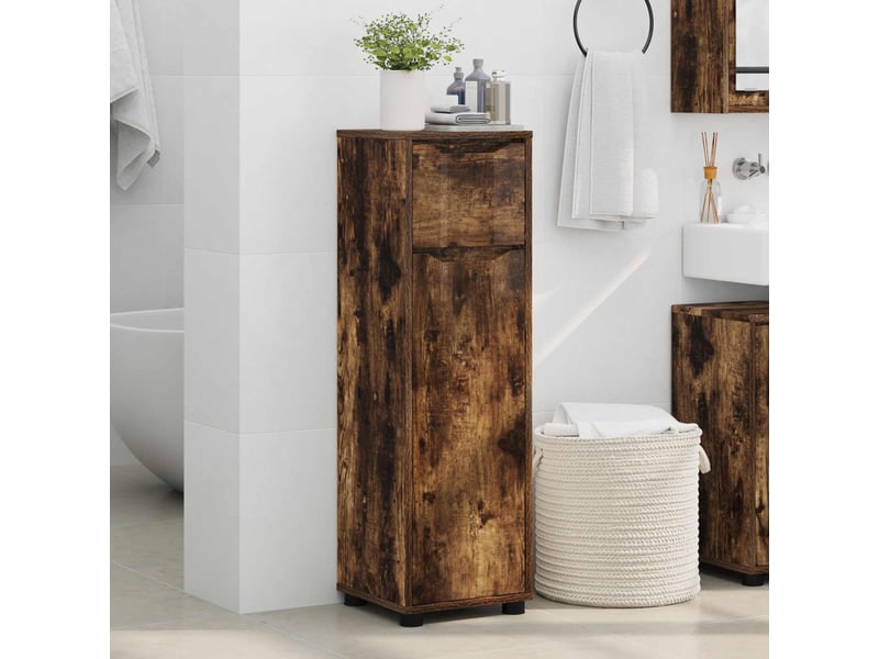  Cabinet de salle de bain, meuble de rangement chêne fumé 30.5x30x101 cm  - Conforama D