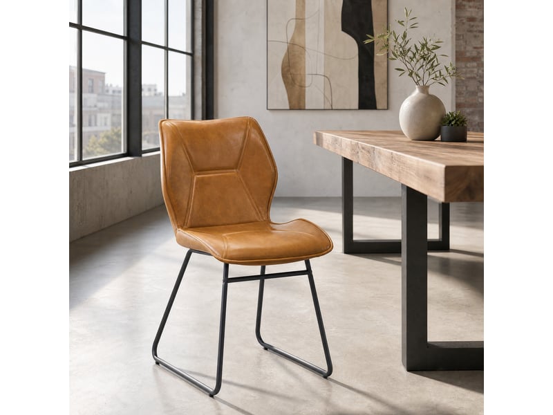  Lot de 2 chaises de salle à manger,60x47,5x81,5 cm,similicuir,marron cognac  - Conforama B
