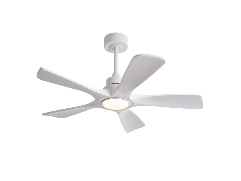  Ventilateur de plafond 106x106x34,5 cm blanc à 5 pales avec led et télécommande  - Conforama A