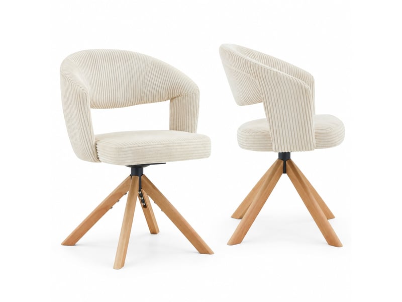  Lot de 2 chaises de salle à manger pivotantes,47x47,5x81,5 cm,velours côtelé,crème  - Conforama A