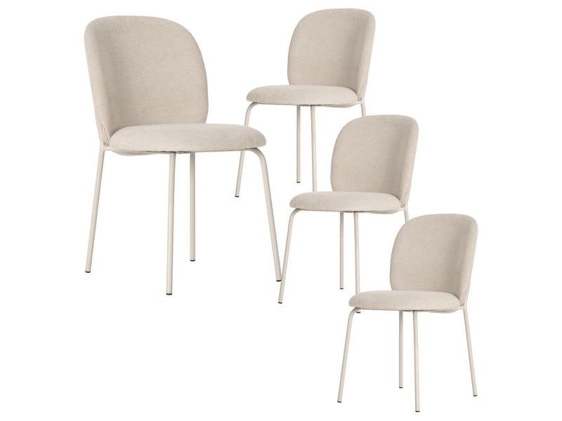  Lot de 4 chaises en tissu polyester doux beige et pieds en métal laqué crème - darris DARRIS - Conforama A