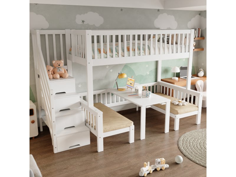  Lit superposé 120x200(90x200) cm coloris blanc pin lit enfant blanc - Conforama E