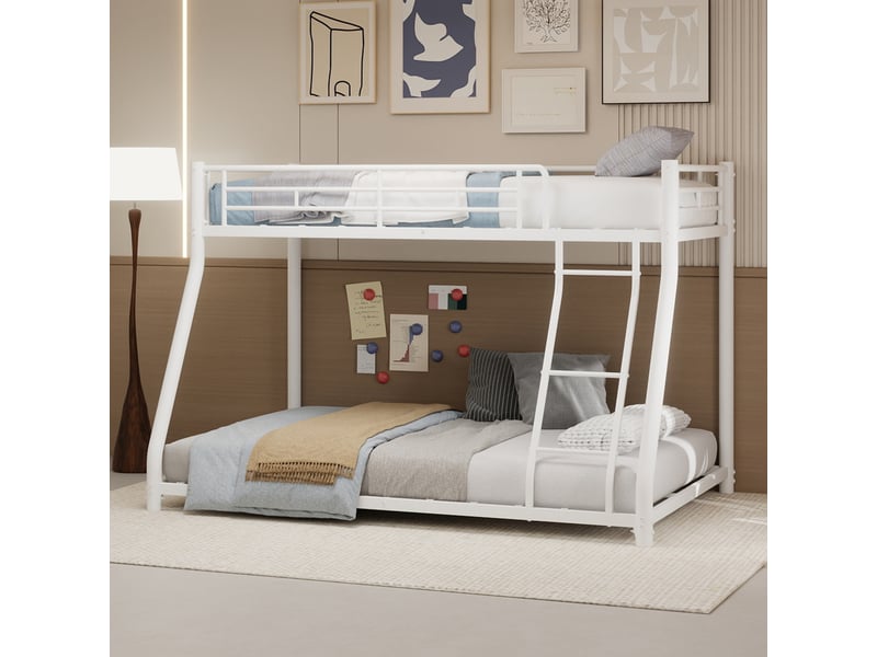  Lit superposé 90x190 cm140x190 cm - lit simple et double avec échelle et barrière de sécurité - sans matelas - blanc  - Conforama B