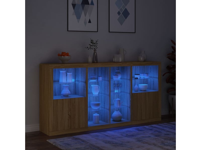 Buffet - bahut - meuble de rangement avec lumières led chêne sonoma 202x37x100 cm  - Conforama E