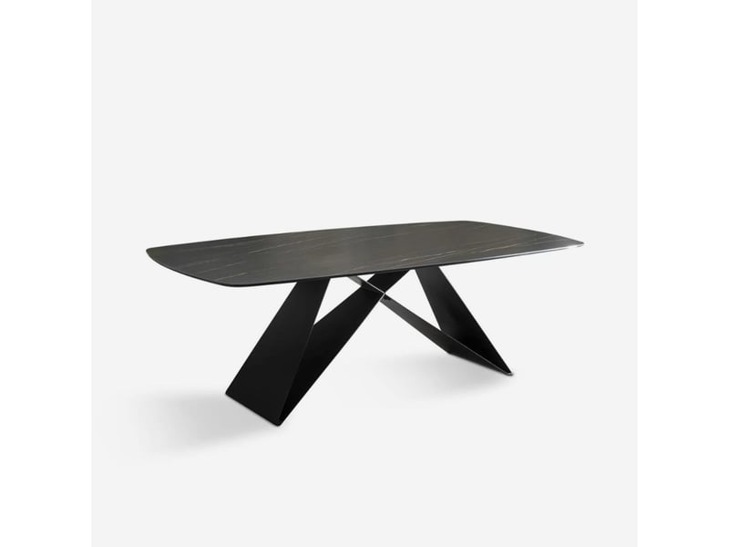  Table de salle à manger fixe en céramique et métal 220x110 orion - effet marbre noir  - Conforama A