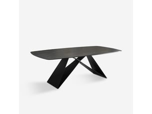 Table de salle à manger fixe en céramique et métal 220x110 orion - effet marbre noir